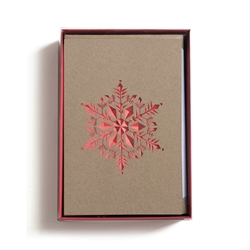 Holiday Greeting Cards - Red Embossed Snowflake Recycled 